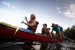 thru-hikers canoe across the kennebec river in maine, the only offical way across